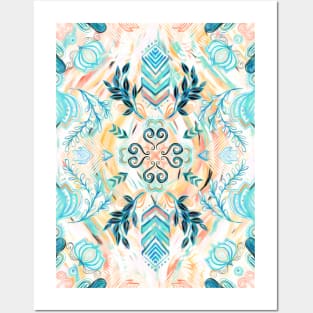 Abstract Painted Boho Pattern in Cyan & Teal Posters and Art
